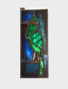Gian Casty Glasmalerei - Grüner Kakadu Glaskunst zur Auktion in der Schweiz